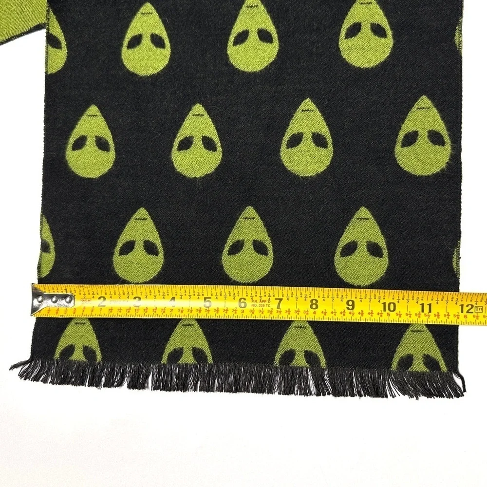 Alien Heads Soft Scarf Green Black Fringe 69.5 x 11.75 inches Sci Fi Space